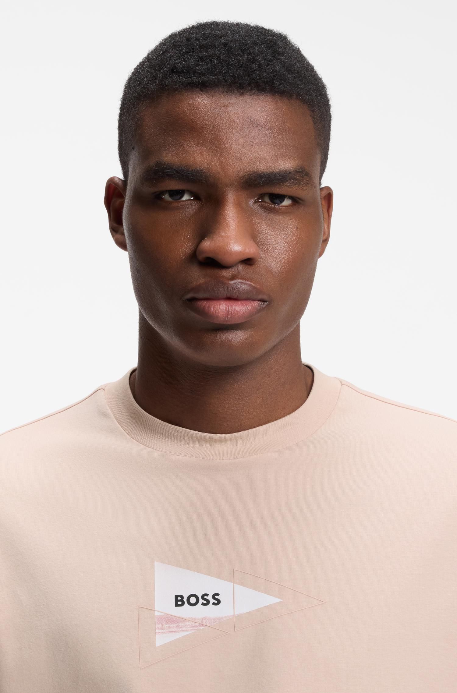 Playera regular en algodón elástico con estampado fotográfico Hombre